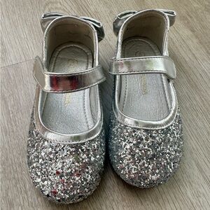 Panda Ninja - Silver Glitter Sparkle Kids Shoes with Bows - Size: 8